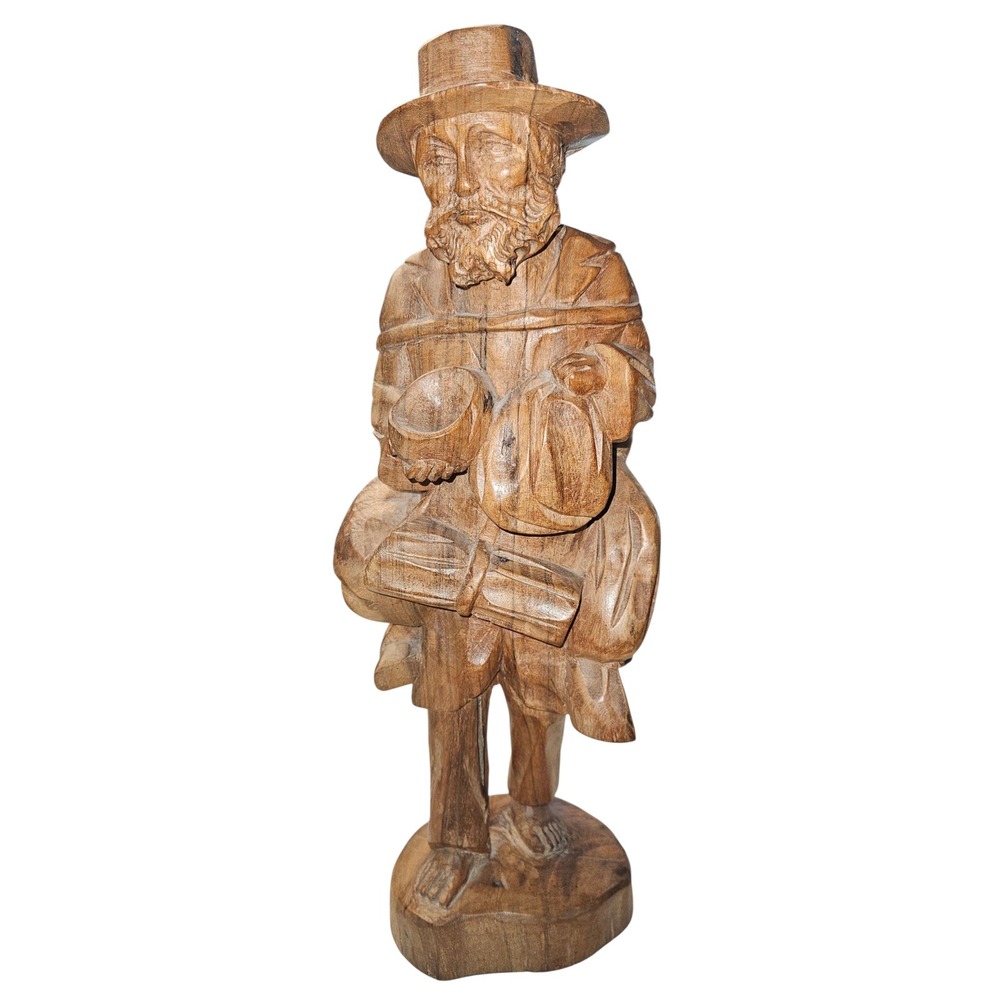 Vintage Hand Carved Wood Sculpture Ecuadorian Traveler Merchant Folk Art 15.5in